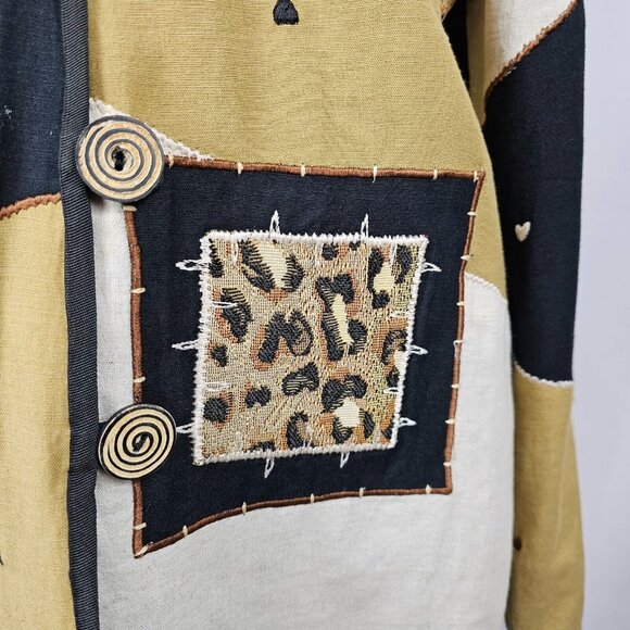 VTG Grandmacore Patchwork Retro Bold Abstract Cheetah Gold Black Cardigan S - Picture 10 of 15